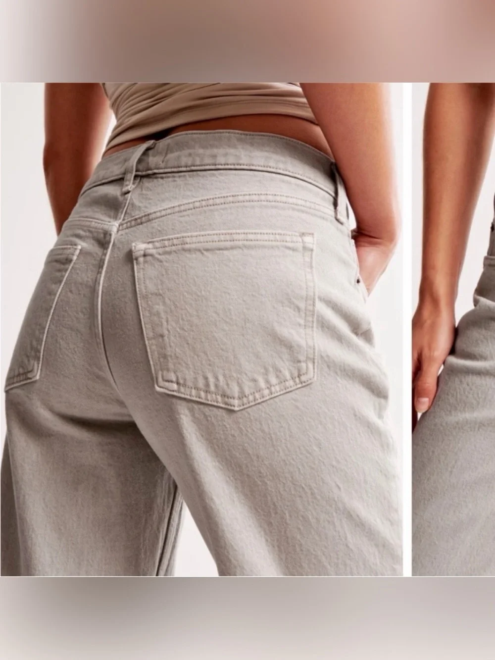 Abercrombie & Fitch Tan Curve Love Baggy Low Rise Jeans